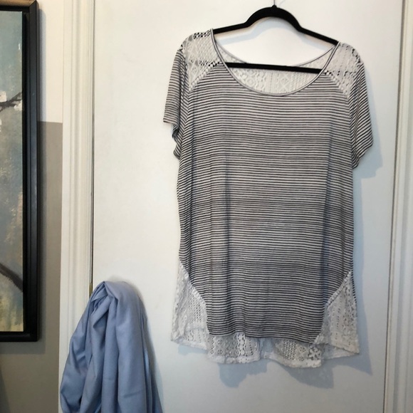 COPY - 2 for $15 Cute striped mixed media tunic tee shirt - Picture 2 of 10